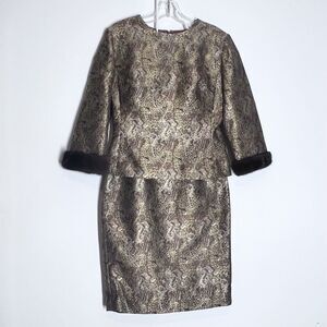 Vintage Suit Womens 6 Brocade Old World Mink Cuff Retro Lush Collectable